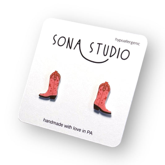 Pink Cowgirl Boot Earrings