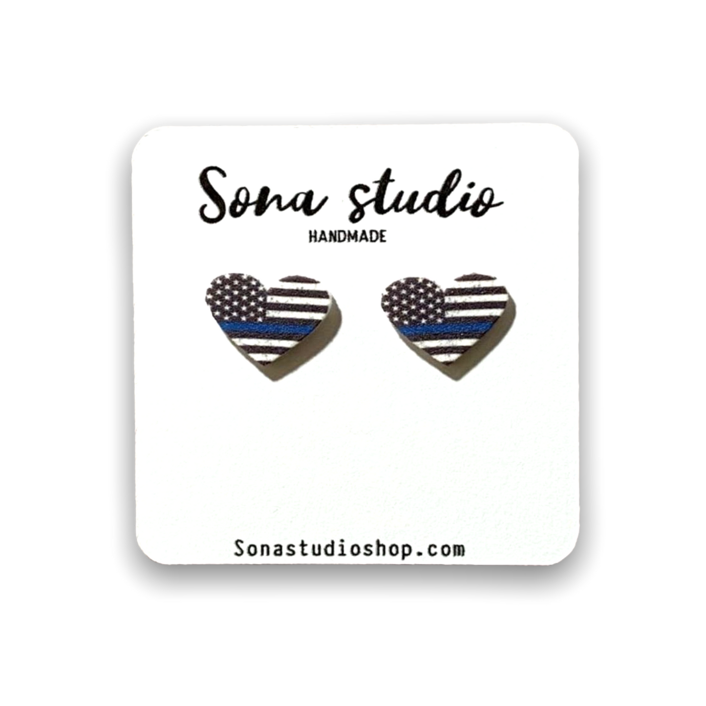 Thin Blue Line Heart Earrings