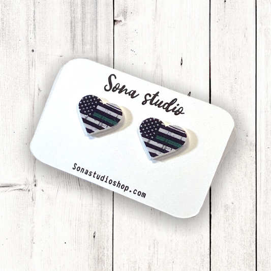 Thin Green Line Earrings