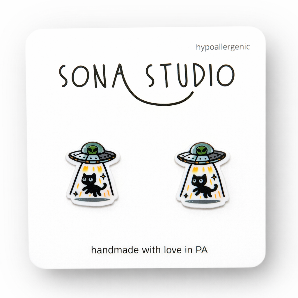 Beam Me Up Kitty Earrings