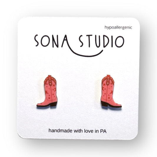 Pink Cowgirl Boot Earrings