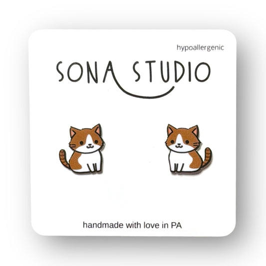 Brown Cat Earrings