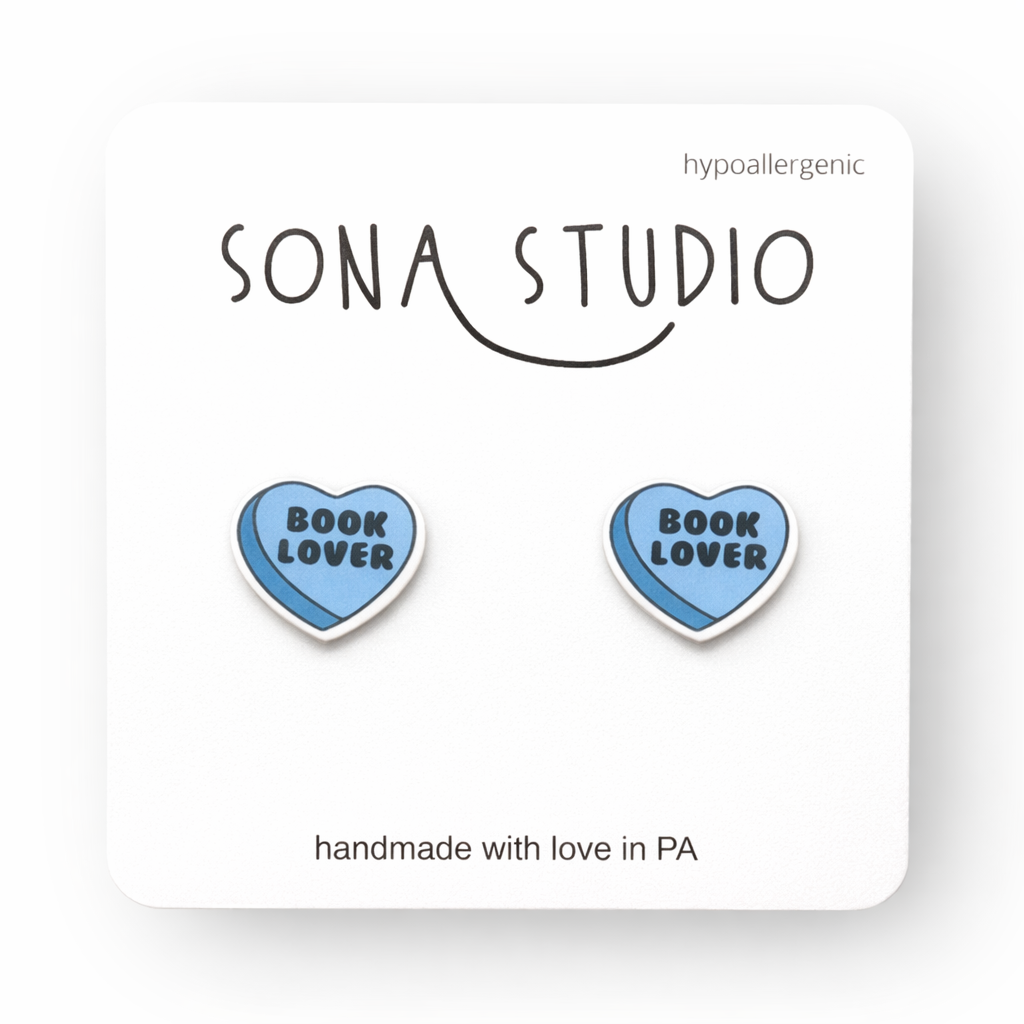 Book Lover Earrings (Candy heart style)
