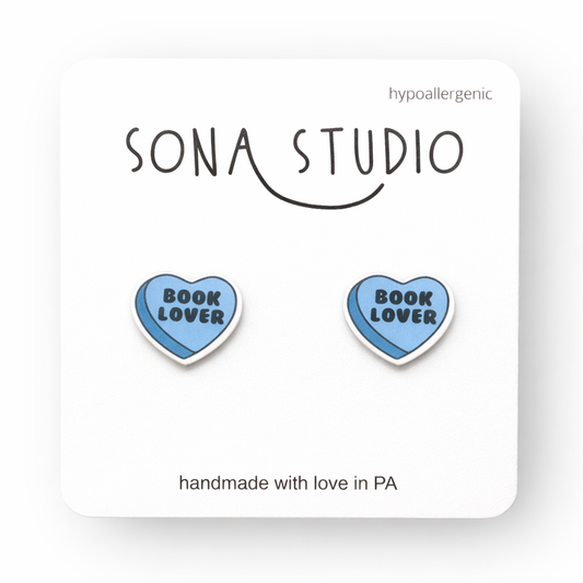 Book Lover Earrings (Candy heart style)
