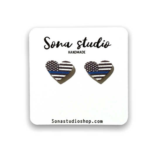 Thin Blue Line Heart Earrings
